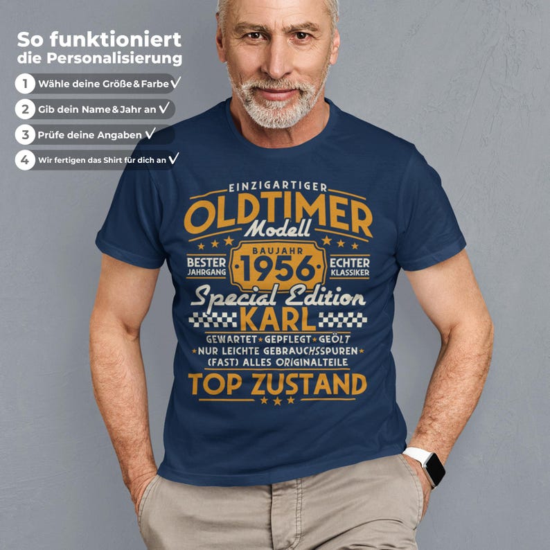 Maglietta per il 70° compleanno - Auto d'epoca | Anno di nascita 1956 | Regalo per il 70° compleanno da uomo | Maglietta divertente per la festa di compleanno immagine 6