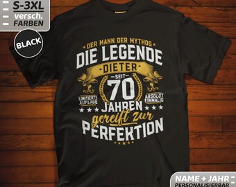 Gepersonaliseerd T-shirt voor de 70e verjaardag met tekst - Cadeau-idee voor mannen