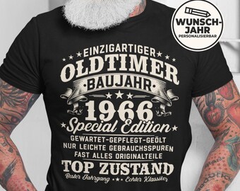 Camiseta de coche clásico para hombre, 60.º cumpleaños, nacida en 1966, personalizada, regalo de 60.º cumpleaños