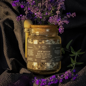 New Moon Ritual Bath Soak | Detox & Manifestation Bath Salts | Lunar Self-Care | Witchy Bath Ritual | Wooden Spoon Included