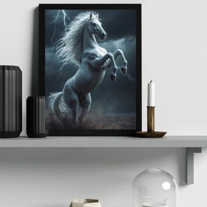 White Horse Painting Digital Download, Modern Textured 3D Wall Art, Majestic Horses Painting, Large Equestrian Home Décor for Living Room