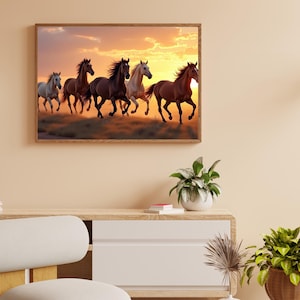 Wild Horses Wall Art Canvas | Large Oil Painting Horse Print | Rustic Farm Animal Decor | Equestrian Art Gift for Horse Lovers