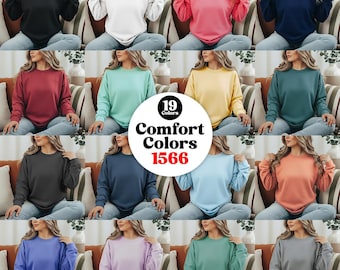 18x Comfort Colors 1566 Sweatshirt Mockup Bundle CC1566 Sweater Mock-up Collection  Crewneck Sweatshirt Mocks for POD Shop Female Model Mock
