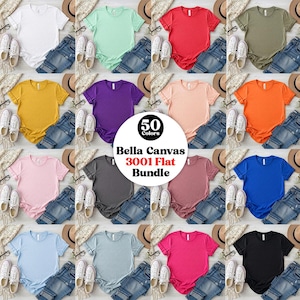 50+ Bella Canvas 3001 Flat Lay T-shirt Mockup Bundle BC 3001 T-shirt Flatlay Mockup Bundle BC3001 Vikt T-shirt Mockup Minimalistisk Bakgrund