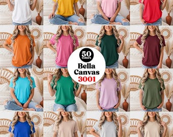 Bella Canvas 3001 Tshirt Mockup Bundle, BC 3001 T-Shirt Mock-up Bundle, POD Mockup, Cozy Trendy Neutral Boho Aesthetic Summer Fall Mock ups