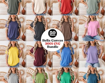 Bella Canvas 3001 CVC Mockup Bundle, 50 Heather Colors (Digital Download)
