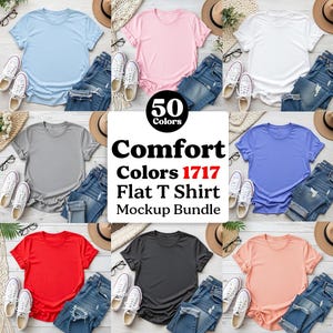 50x Comfort Colors 1717 Flatlay T-shirt Mockup Bundle C1717 Flatlay Mockup Bundle Folded Tee Mockup Garment dyed Unisex t-shirt Mockup