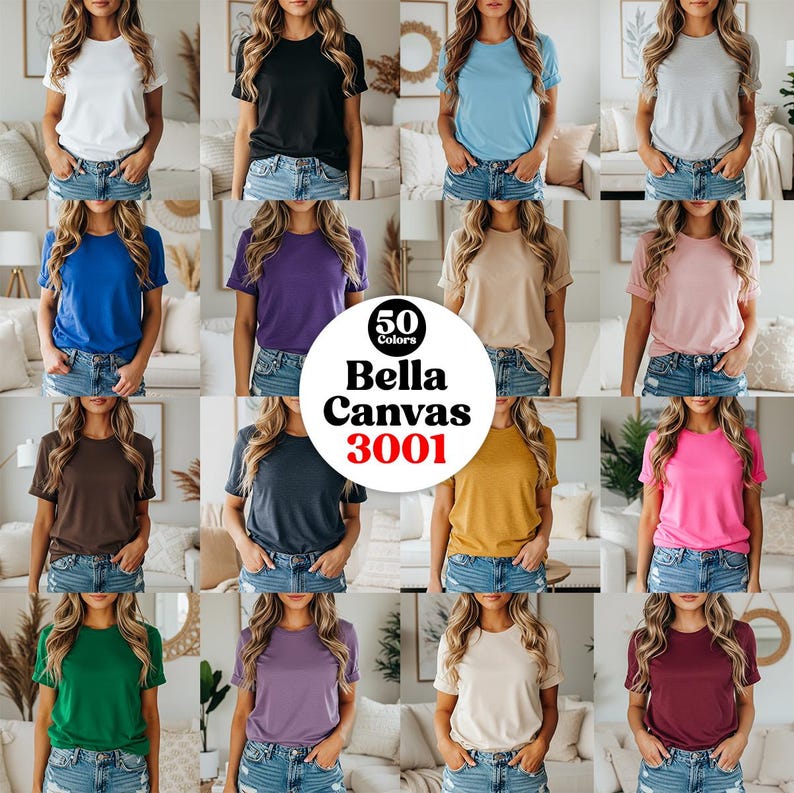 Bella Canvas 3001 Mockup Bundle, 50 Farben (Digitaler Download) Bild 1