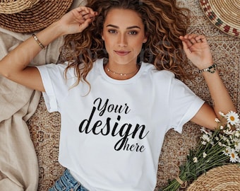 Boho Girl T-Shirt Mockup, 300 DPI (Digital Download)