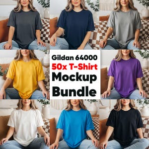 Gildan 64000 Mockups Modell T-Shirt Mockup Bundle 50+ Farben JPG Mockup Realistische Bekleidung Mockup POD Display Template