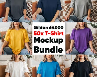 Gildan 64000 T-Shirt Mockup Bundle, 50+ Colors (JPG Mockup)
