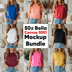 50+ colori Bella Canvas 3001 Mockup Bundle BC 3001 T-shirt Mockup Bundle T-shirt Mockup Modello Maglietta Mockup Miglior Boho T-shirt Mockup Bundle