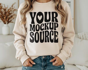 Sand Gildan 18000 Sweatshirt Mockup (Digital Download)