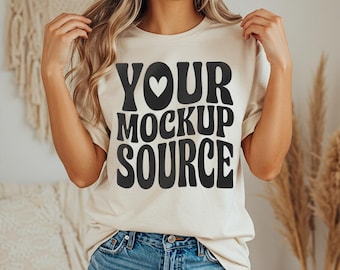 Comfort Colors 1717 Ivory T-Shirt Mockup, Boho Lifestyle (Digital Download)