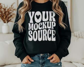 Gildan 18000 Black Sweatshirt Mockup, Relaxed Fit (JPEG)