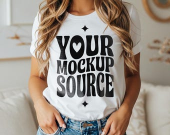 Weiß Bella Canvas 3001 T-Shirt Mockup, Boho Style (Digitaler Download)