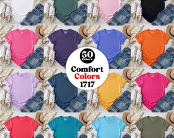Paquete de maquetas planas de camisetas Comfort Colors C1717 (50X), paquete de maquetas de camisetas desplegadas CC 1717, fondo básico minimalista simple.