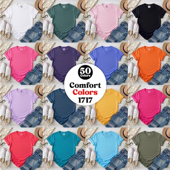 50X Comfort Colors C1717 Tshirt Flat Lay Mockup Bundle, CC 1717 T-Shirt Unfolded Mock-up Bundle, Simple Minimal Basic Background