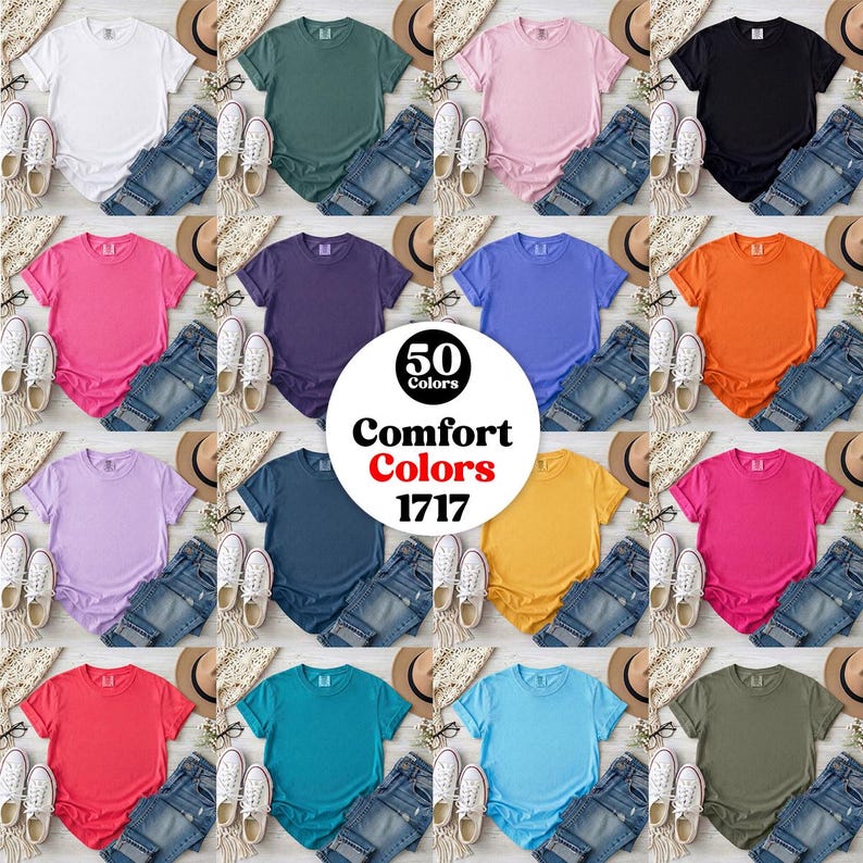 Paquete de maquetas planas de camisetas Comfort Colors C1717 (50X), paquete de maquetas de camisetas desplegadas CC 1717, fondo básico minimalista simple. imagen 1