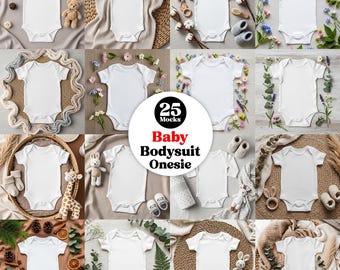 25 Baby Onesie Mockup Bundle | White Bodysuit Flat Lay (Digital Download)