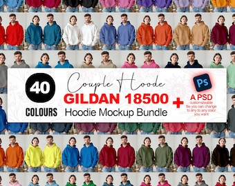 Pacote de Mockups de Moletons para Casal Gildan 18500, 40 Cores (Arquivo PSD)