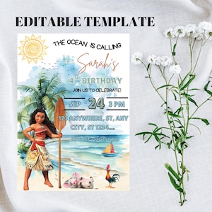 Moana Birthday Invitation: Editable Ocean Girl Party Template (Digital Download Card
