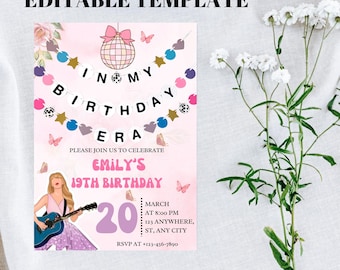 Editable Taylor Birthday Invitation, In My Era Party (Digital Printable)