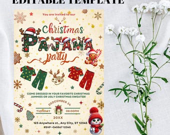 Christmas Pajama Party Invitation, Pajama Invitation, Christmas Party Invitation, Holiday Party Invite, Xmas Party, Editable Canva Template