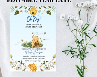 Editable Winnie the Pooh Baby Shower Invitation (Digital Download)