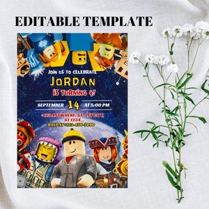 Roblox Birthday Invitation Template: Game Party Invite (Editable, Canva, Digital Download)