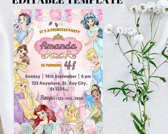 Princess Birthday Invitation: Pink & Gold Party, EDITABLE (Digital Download)
