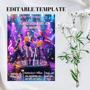 KPOP Demon Hunters Birthday Invitation, Kpop Anime Invite, Huntrix Invitation, Editable Canva Template, Printable Birthday Card for Kids