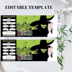 Printable WICKED Birthday Surprise Ticket, WICKED MOVIE 2024 Collectible Cinema Ticket, Wicked Editable Musical Theatre Faux Event Souvenir