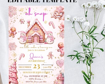 Gingerbread Birthday Invitation | Oh Snap Christmas Party Invite | Holiday Cookie Theme | Editable Canva Template | Winter Birthday