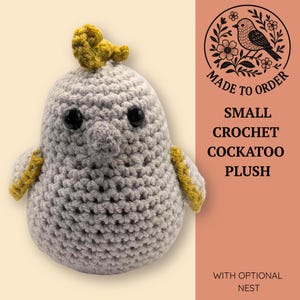 Peluche cacatoès au crochet | Peluche oiseau faite main avec nid en option | Cadeau amigurumi