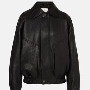 Oversized Black Leather Bomber Jacket: Women&#39;s Full Grain Sheep Leather