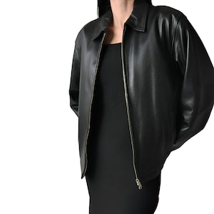Oversized Black Distressed Leather Jacket: Handmade Vintage Style