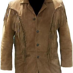 Men’s Premium Western Cowboy Leather Jacket – Handmade Rodeo Style Coat with Braided Details & Fringe Accents