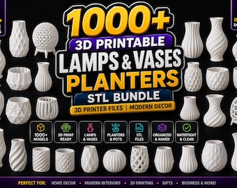 1000+ lampen en vazen plantenbakken 3D-bundel | STL + vaste bestanden | Collectie high-detail 3D-modellen