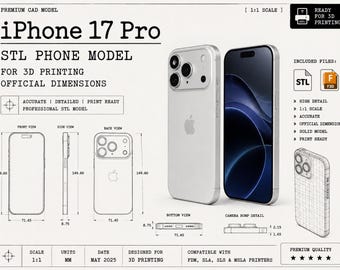 Modelo STL do iPhone 17 Pro para impressão 3D com dimensões oficiais.