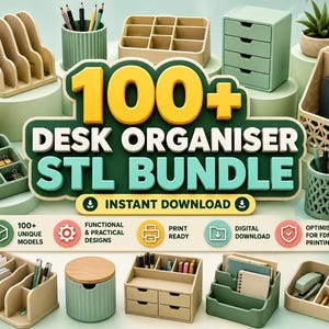 Paquete de más de 100 plantillas STL para organizadores de escritorio / Colección de almacenamiento para espacios de trabajo con impresión 3D (descarga digital)