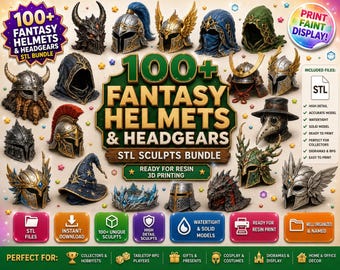 Plus de 100 casques et couvre-chefs fantastiques sculptés dans un lot STL | Prêt pour l'impression 3D en résine