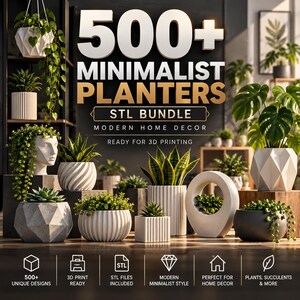 500+ minimalistiska krukor i STL-format | Modern heminredning | Klar för 3D-utskrift