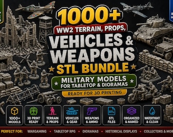 Más de 1000 accesorios de la Segunda Guerra Mundial: ruinas, vehículos, figuras humanas, paquete STL, resina lista para impresión 3D.