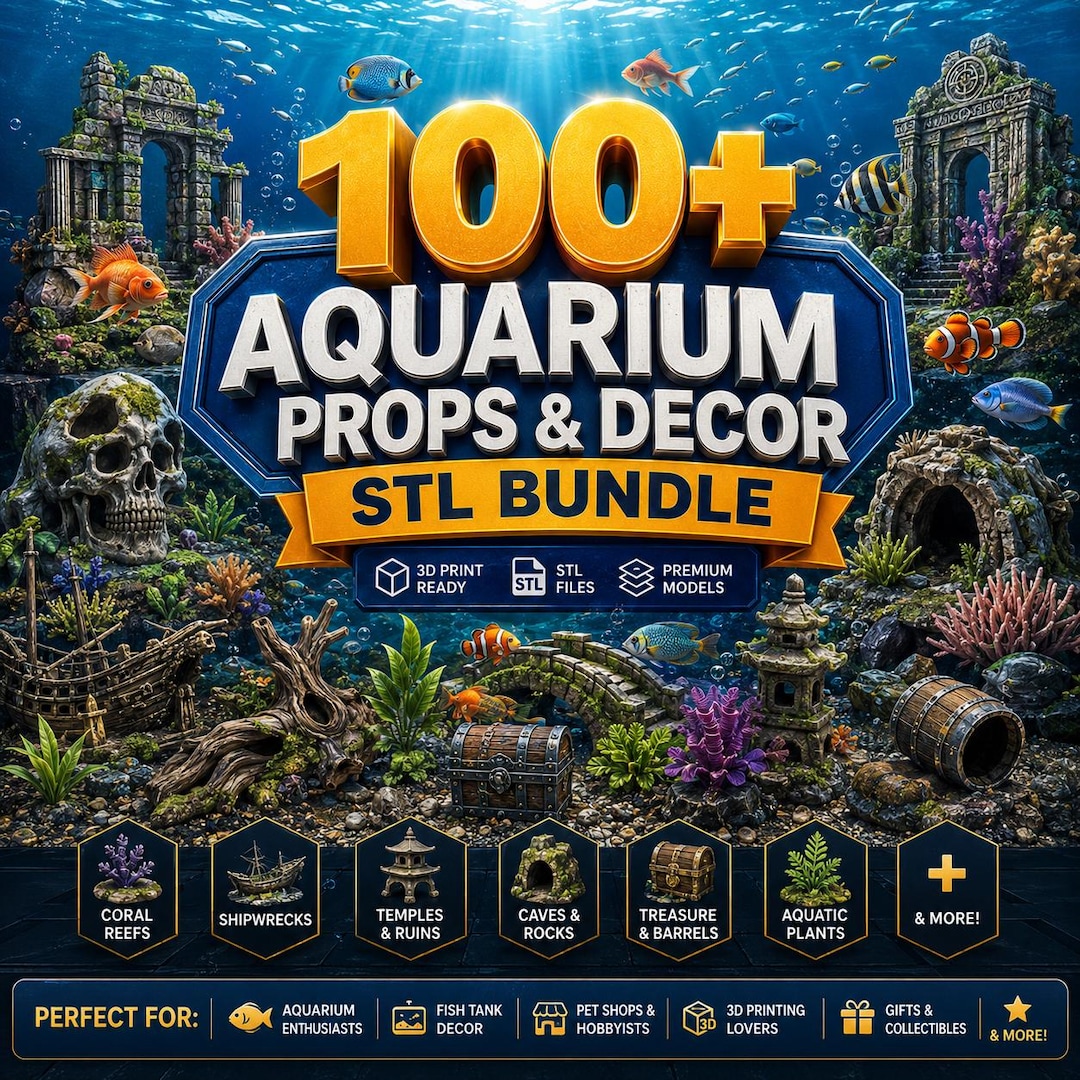 100+ Aquarium Props Decor STL Bundle | Modern Aquatic Fish Tank ...