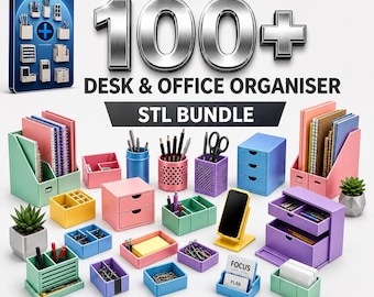100+ Desk & Office Organiser STL Bundle | Ready for 3D Printing | Workspace Storage Stl Collection