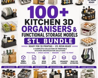 Paquete de más de 100 organizadores de cocina y modelos de almacenamiento funcional en formato STL / Listos para impresión 3D
