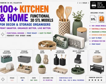 100+ Kitchen Organisers & functional storage Models STL Bundle | Ready for 3D Printing