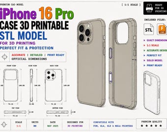 iPhone 16 Pro Case 3D Printable STL Model | Protective Phone Cover | Precision Fit | Digital Download