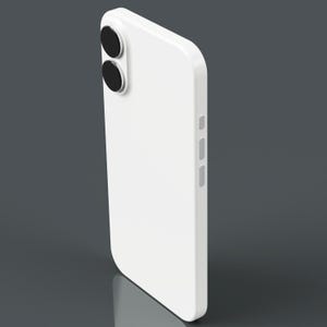 May include: A white smartphone with two black camera lenses and three side buttons. The phone has rounded corners and a sleek, modern design. The phone is shown against a gray background.